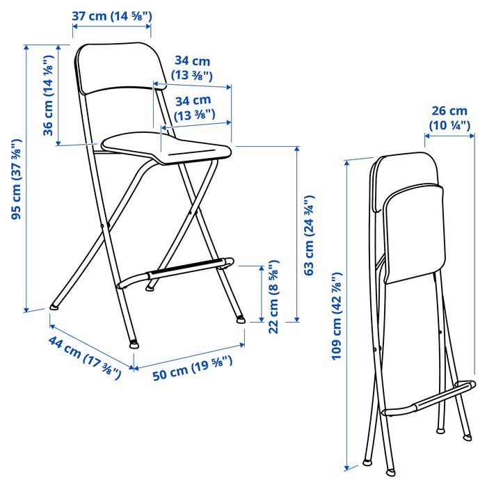Bar Stool with Backrest , Foldable , 63 cm